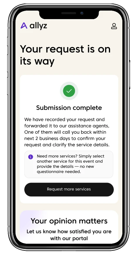 Beneficiary portal confirmation screen after a request is submitted